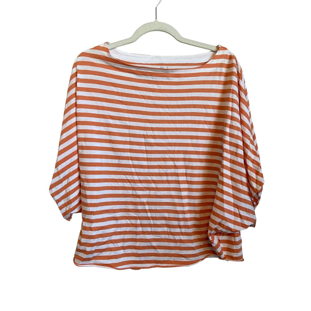 Planet by Lauren G Orange White Striped Pima Cotton Boxy Top One Size OS